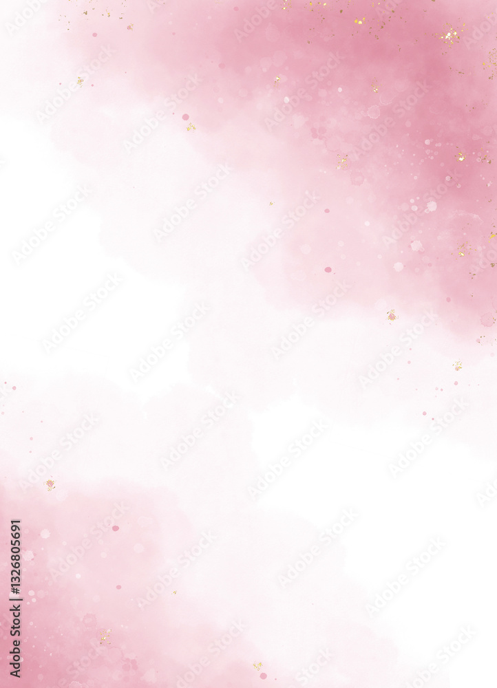 Fototapeta premium Abstract pink blush liquid watercolor background with golden lines, dots and stains. paint brush glitter gold for wedding elements. watercolor texture for cards, greetings or invitations.