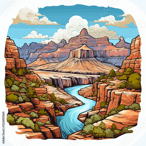 Grand Canyon. Grand Canyon hand-drawn comic illustration. Vector doodle style cartoon illustration