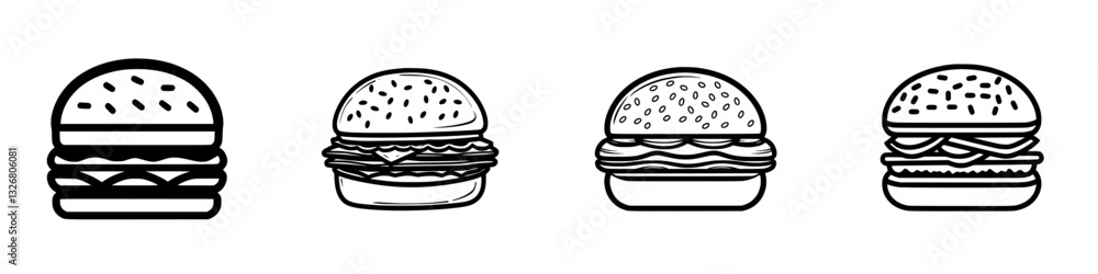 Various illustrated burgers displayed in a simple and appealing style for food enthusiasts and graphic design lovers Various illustrated burgers displayed in a simple and appealing style for food enthusiasts and graphic design lovers