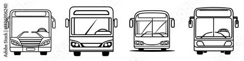 Various bus designs showcasing front views in a simple and sleek style for transportation concepts