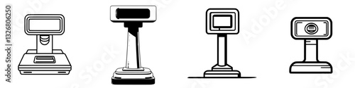 Various designs of self-service kiosks used in modern retail environments