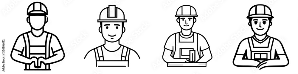 Different construction workers engaged in various tasks with safety helmets at a worksite during daytime Different construction workers engaged in various tasks with safety helmets at a worksite during daytime
