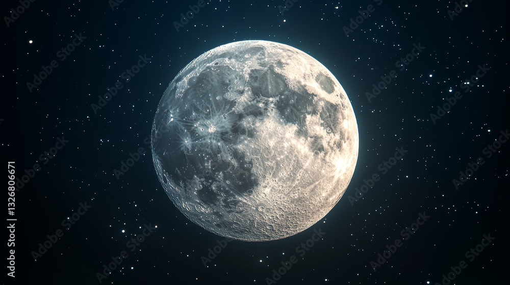 High-Quality Detailed Closeup of the Full Moon in the Night Sky with Radiant Light High-Quality Detailed Closeup of the Full Moon in the Night Sky with Radiant Light