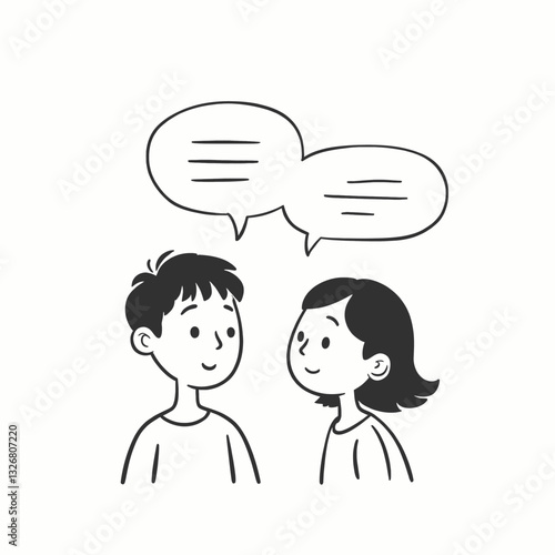 Cartoon illustration of children talking with speech bubbles above