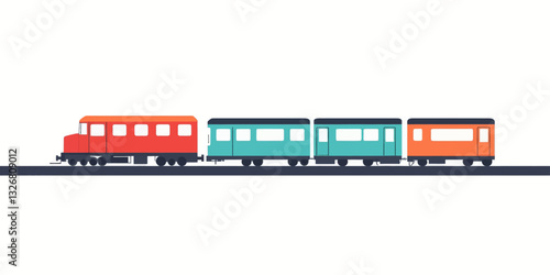 Colorful Cartoon Train on Tracks with Four Cars