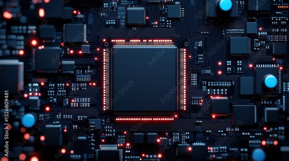 Fototapeta premium Close-up of a modern microprocessor on a circuit board