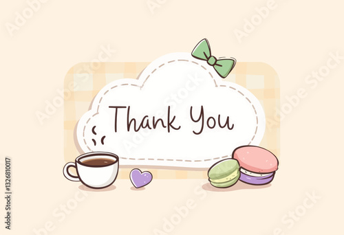 Cute thank you card with coffee and macarons