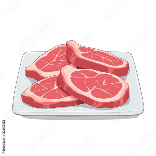 Four Cartoon Pork Chops on White Plate