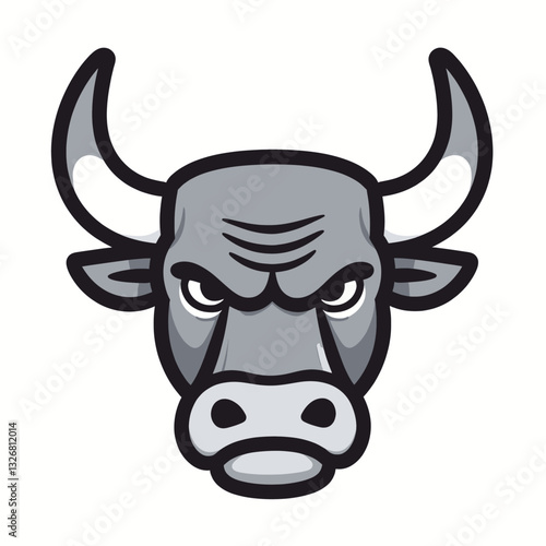 Gray Bull Cartoon Face with Angry Expression