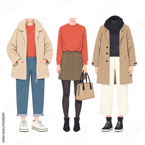Illustrated Fashion Outfits: Three Autumnal Looks