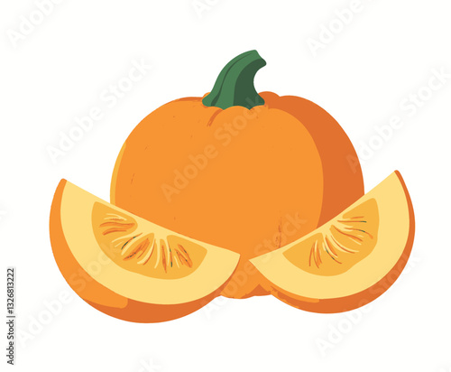 Illustration of Orange Pumpkin with Slices Isolated