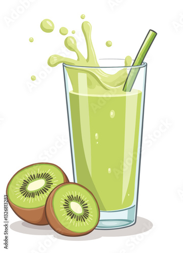 Kiwi Smoothie Splash with Halved Fruit