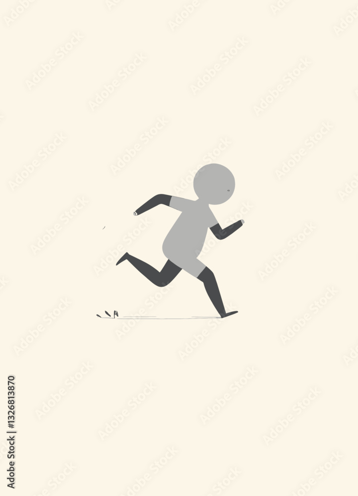 Minimalist running stick figure, light gray background Minimalist running stick figure, light gray background