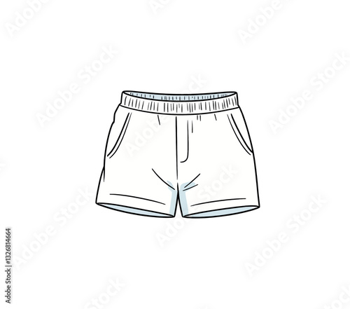 Outline of white shorts with elastic waistband