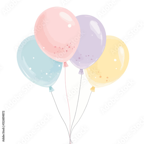 Pastel balloons in pink, blue, lavender, and yellow colors