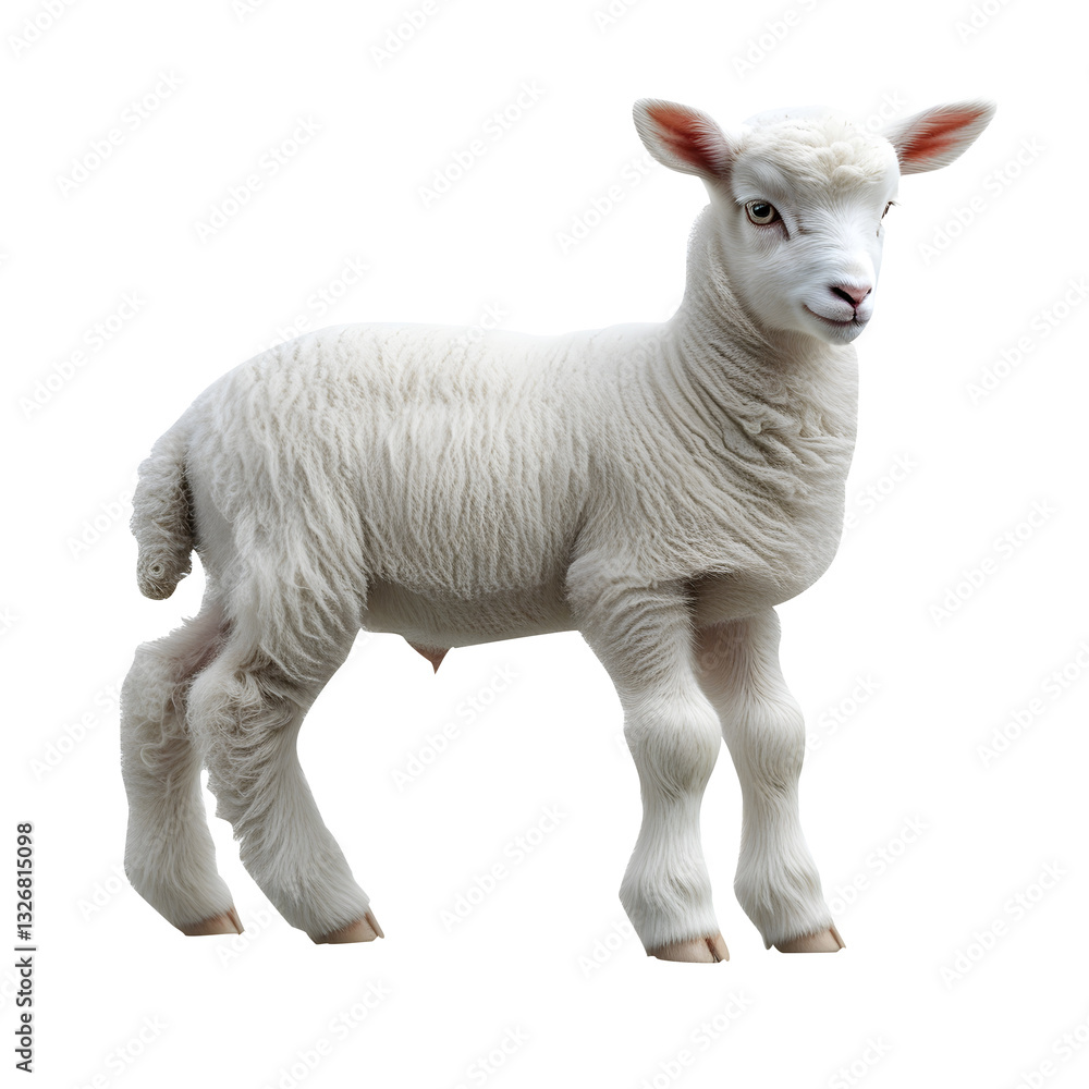 Obraz premium Cute white lamb on transparent background,