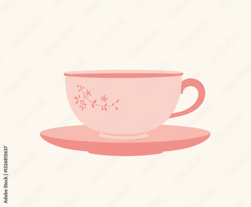 Pink Teacup and Saucer with Floral Design Pink Teacup and Saucer with Floral Design