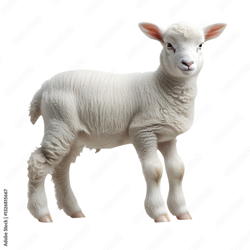 Fototapeta premium Cute white lamb on transparent background,