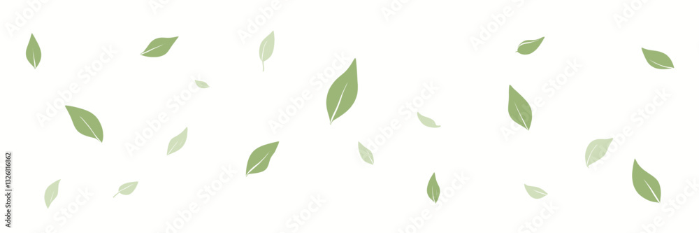 Naklejka premium Scattered Green Leaves on White Background