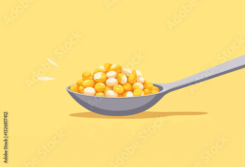 Spoonful of Cooked Yellow and White Corn on Yellow