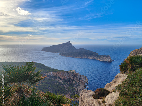 Scenic view of picturesque Sa Dragonera islet and Mediterranean Sea rocky coastline near La Trapa and Sant Elm, Mallorca, Balearic Islands, Spain