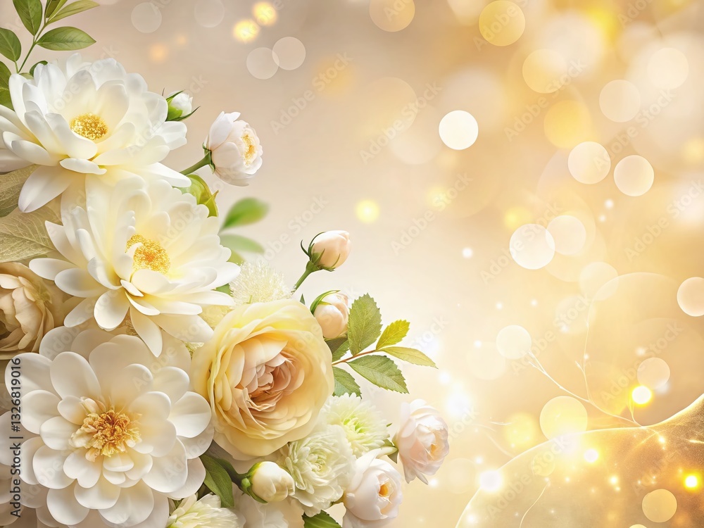 Obraz premium Elegant White & Gold Floral Wedding Invitation Background with Bokeh