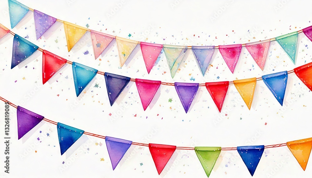 Obraz premium Hanging triangle garlands. Carnival party flags. Vector illustrations set