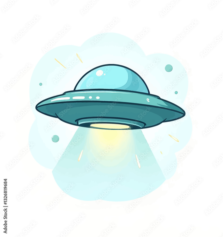 Whimsical Cartoon UFO with Tractor Beam Whimsical Cartoon UFO with Tractor Beam
