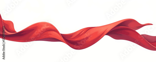 Wavy red cloth flowing across a white background