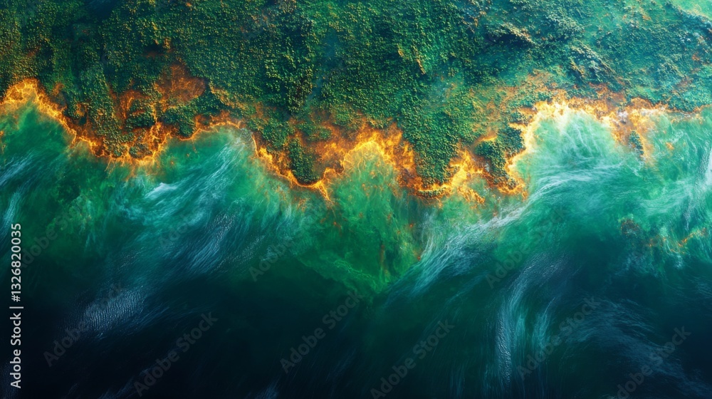 Obraz premium Satellite technology captures real-time data on coastal regions, revealing intricate patterns of water and vegetation interaction, crucial for environmental assessment and monitoring efforts.