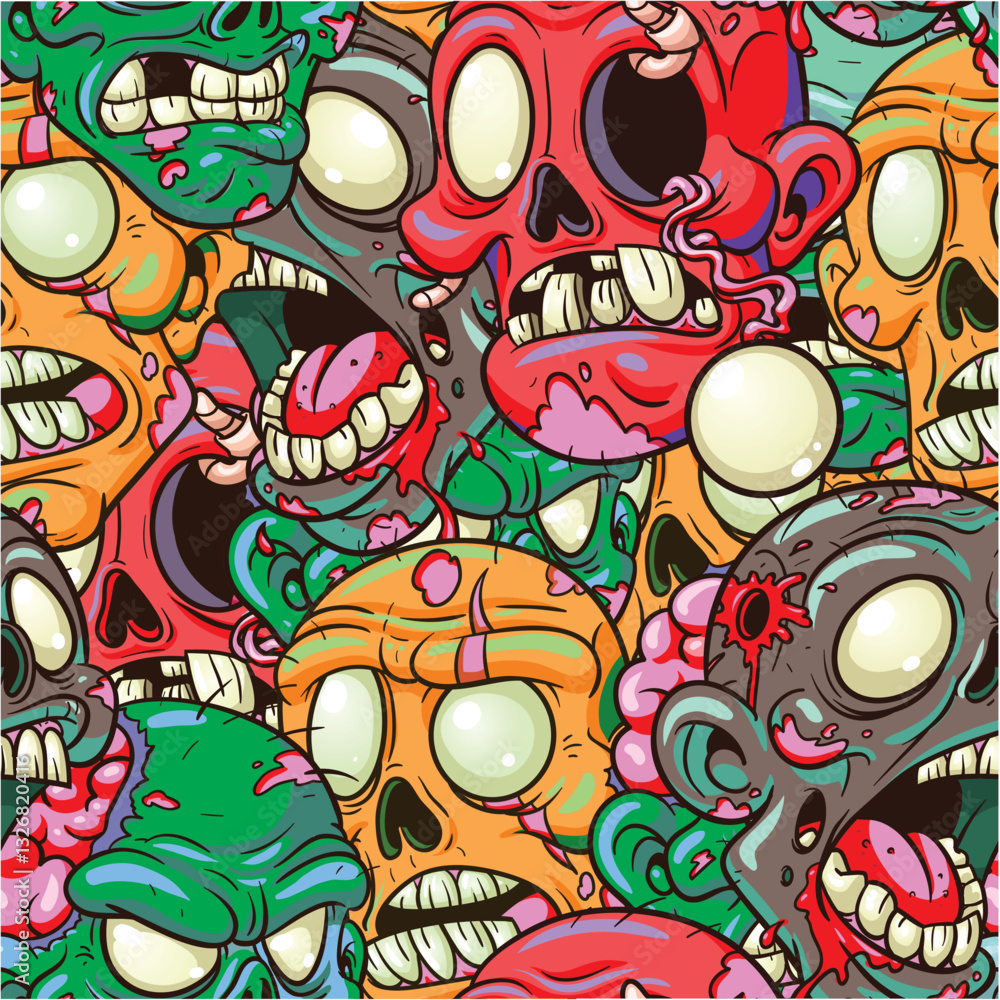 Fototapeta premium Seamless colorful yelling zombie pattern. Vector clip art illustration with simple gradients. Some elements on separate layers.