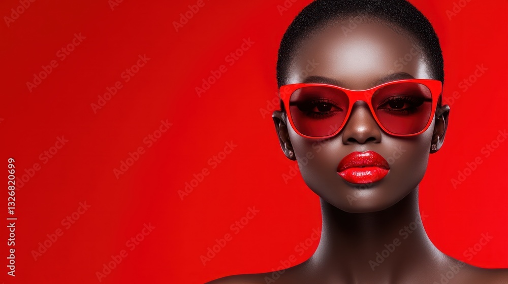 Red Hot: A Stunning Portrait of a Black Woman in Red Sunglasses Red Hot: A Stunning Portrait of a Black Woman in Red Sunglasses