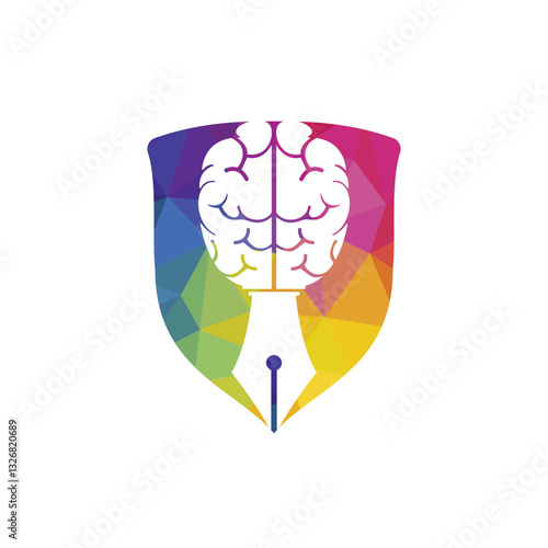 Brain pen vector logo design template. Smart creative education logo concept.