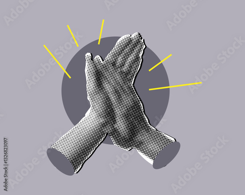 Applause gesture in retro halftone style,collage design