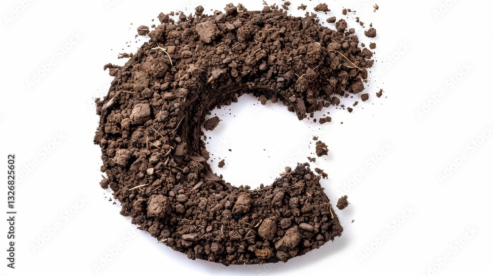 Isolated Capital Letter C Made of Dirt Soil on White Background Isolated Capital Letter C Made of Dirt Soil on White Background