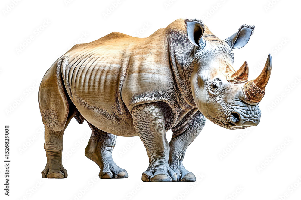 Fototapeta premium white rhinoceros - powerful mammal on white background