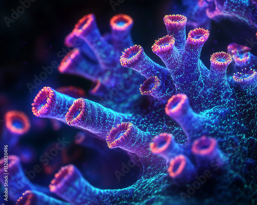 Fluorescent Coral Polyps Under Microscopic View photo