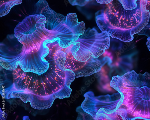 Fluorescent Coral Polyps Under Microscopic View photo