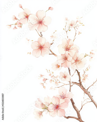 Wallpaper Mural A delicate illustration of sakura blossoms in a traditional Japanese style, in soft pastel watercolors. Torontodigital.ca