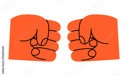Hand drawn cute cartoon illustration fist bump human hands gesture. Flat vector greeting arms sign doodle. Support or cooperation sticker. Partnership symbol. Success congratulation icon. Isolated.