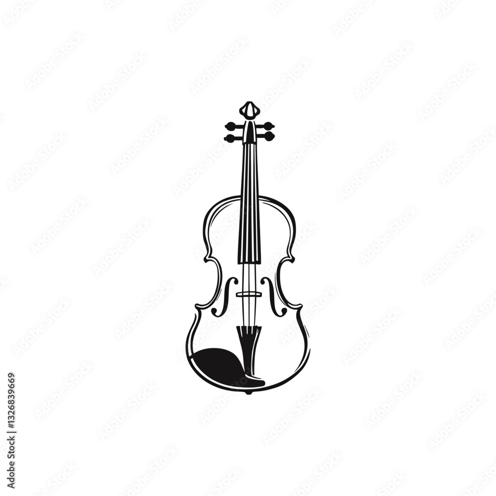 Fototapeta premium Violin icon vector ,Minimalist Violin Illustration Vector: Black and White Artistic Line Drawing of Classical String Instrument