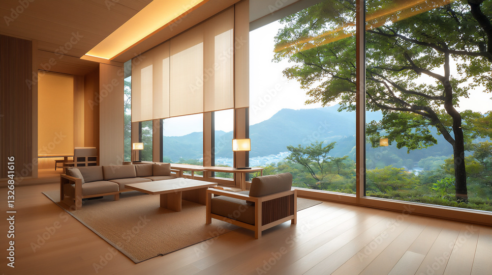 Fototapeta premium japanese living room with natural wood