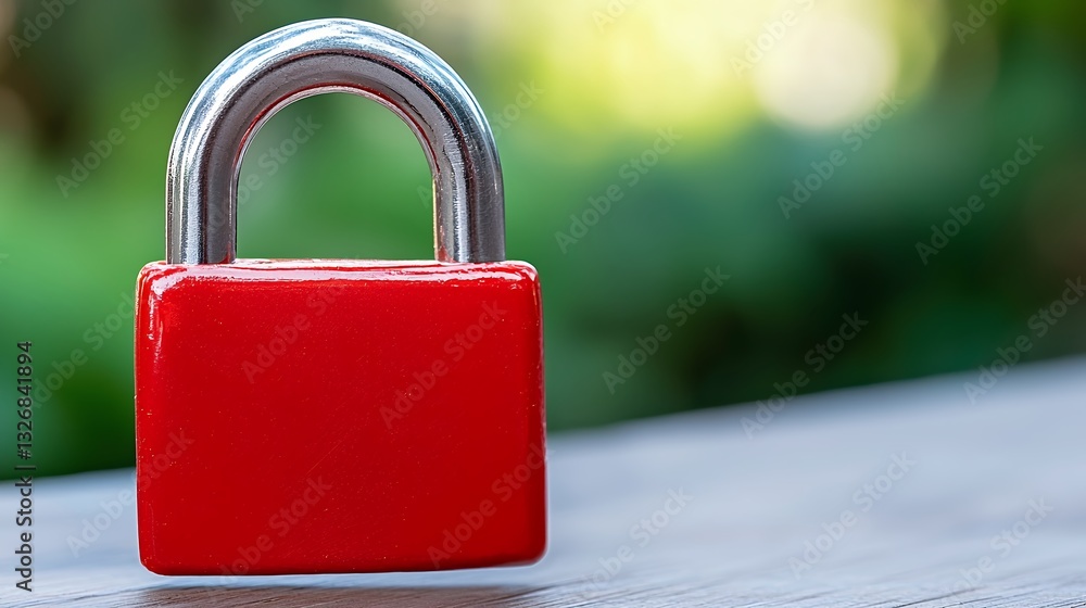 Naklejka premium Red Padlock on Blurred Green Background