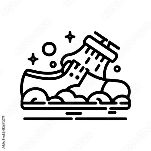 A minimalist logo design featuring a hand-drawn line art representation of shoes being washed. The logo conveys a clean and modern aesthetic, ideal for brands focused on footwear care and hygiene