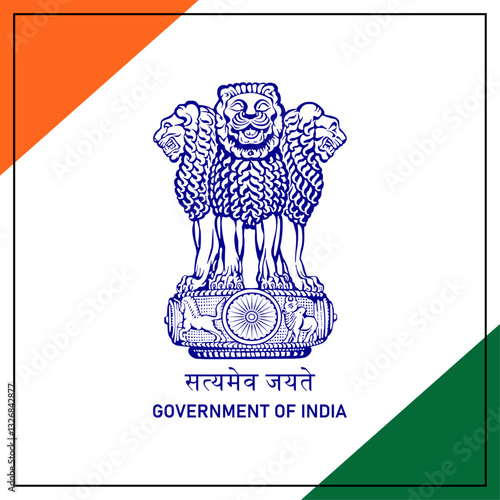 Ashok pillar vector sign symbol blue color. Satyamev jaytee, ashok stambh sign symbol. National emblem of india, Government of India. Vector illustration. Flat design.