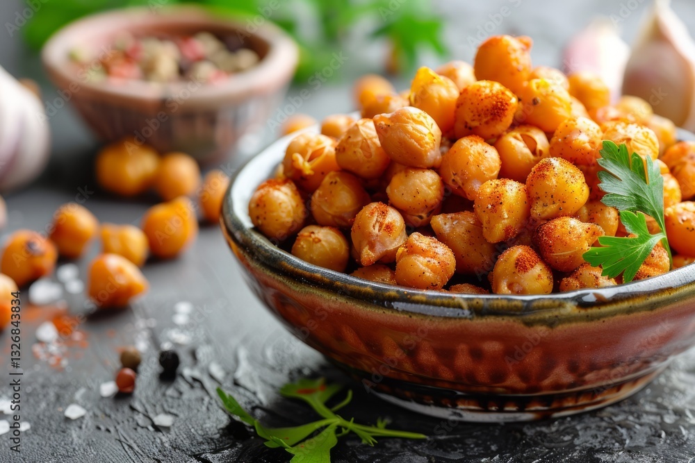 Rustic bowl of spiced roasted chickpeas. Neural network AI generated Rustic bowl of spiced roasted chickpeas. Neural network AI generated