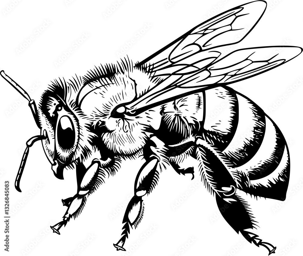Obraz premium Honeybee Outline - Black Vector Illustration