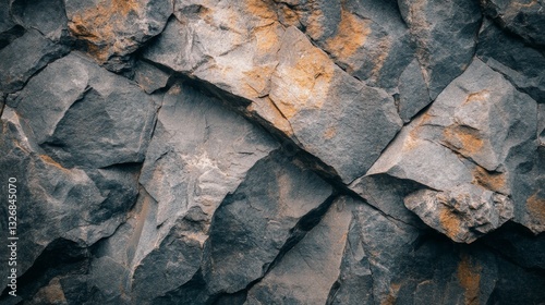 Close-up of rough gray and orange rock surface with intricate textures