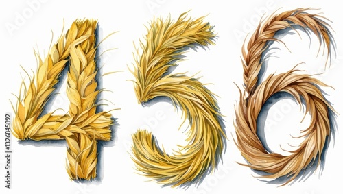 Watercolor Wheat Numbers 456 Rustic Autumn Harvest Design Elements
