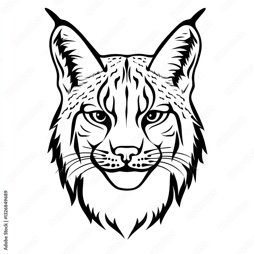 Fototapeta premium Majestic Eurasian Lynx A striking black and white portrait of a lynx, its intense gaze captivating. The intricate details showcase the wild beauty of this magnificent creature.